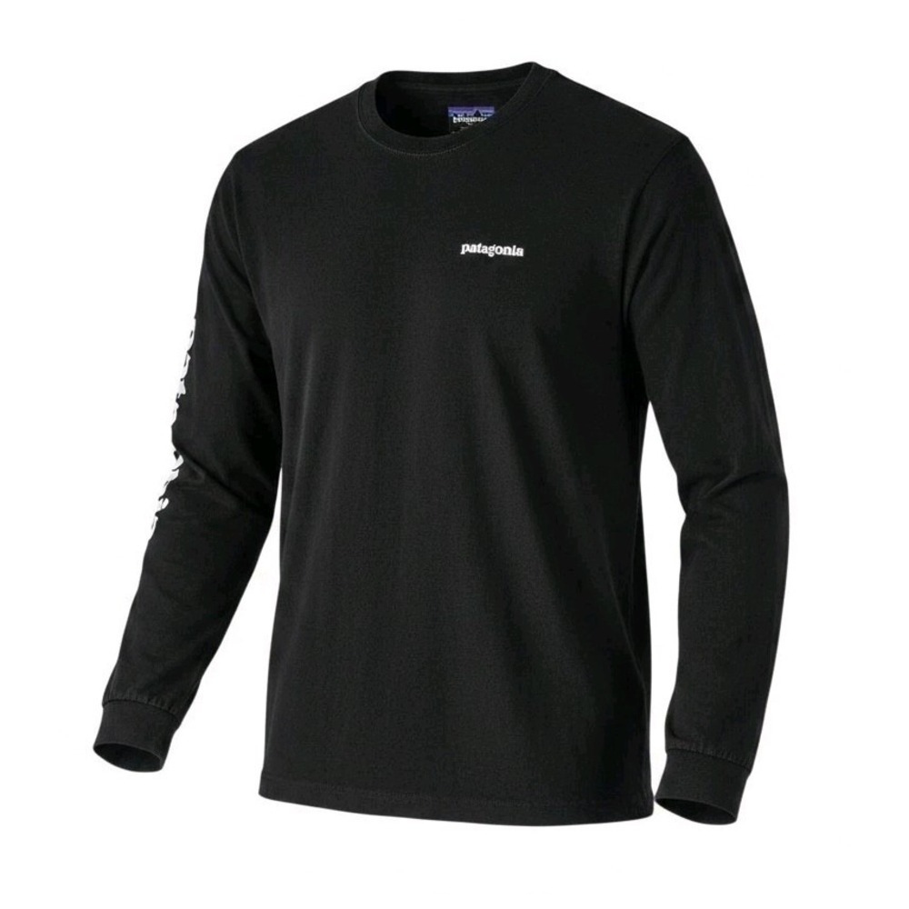 Patagonia Responsibili-Tee Shirt Mens M Black Long Sleeve Crewneck White Logo